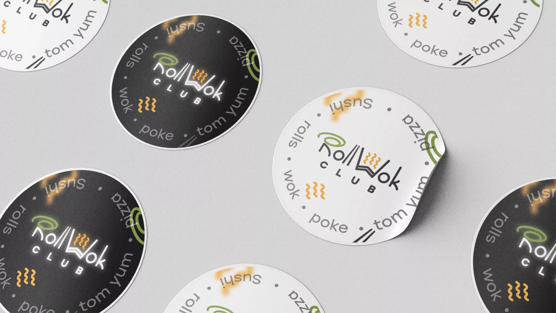Разработка наклеек для суши-бара «Roll Wok Club» в Гулькевичах